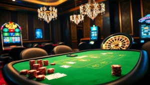 Engage with the thrill of GO 88 at a luxurious casino table with vibrant poker chips and cards.