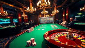 Engaging gamblers at TPJ casino with vibrant tables and colorful poker chips.