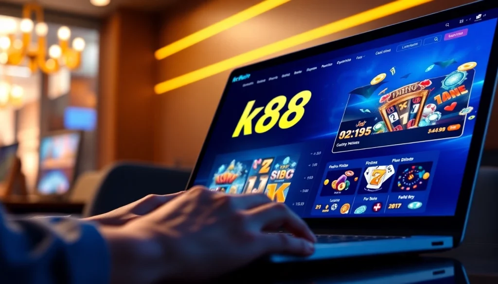 K88win online gambling platform showcasing engaging casino games interface and user interaction.