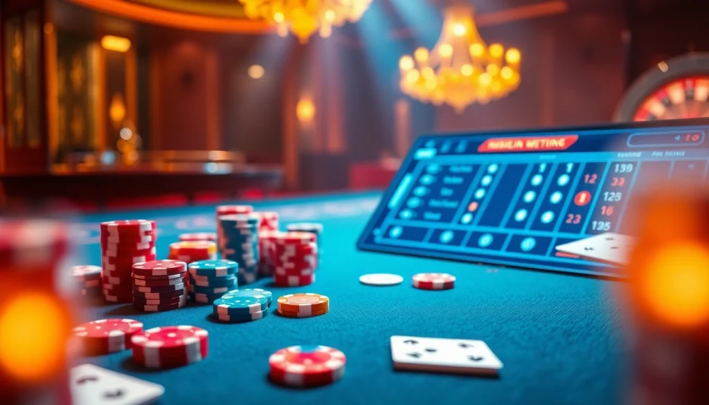 Tai xỉu md5 game table setup with vibrant colors, dice, and poker chips.