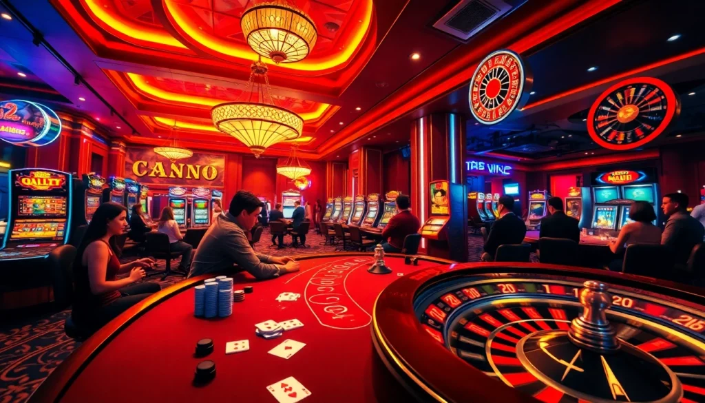 Experience the excitement of casino gaming at trang chủ dh88 with vibrant poker tables, roulette wheels, and slot machines.