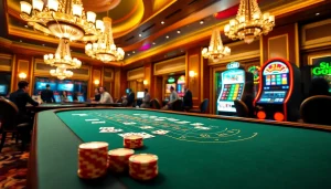 Engaging players at the luxurious LC88 casino table with vibrant cards and chips.