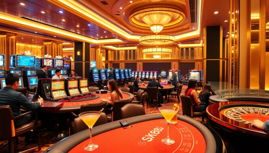 SX88 slot machines and poker tables create an exciting casino atmosphere amid luxury.