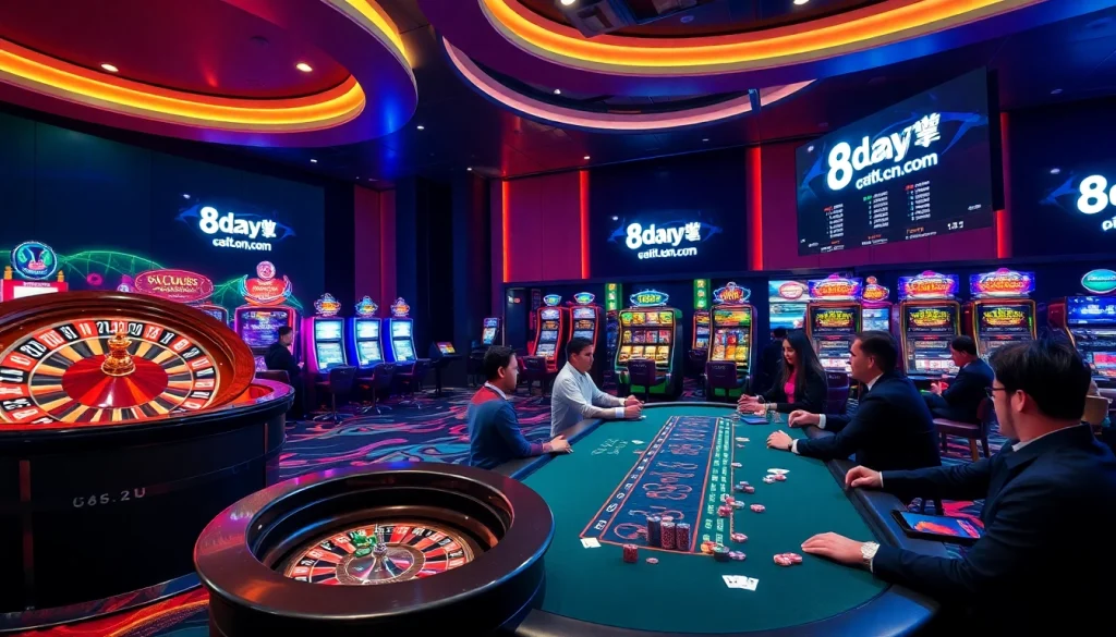 Experience the thrill of 8day.cn.com with vibrant casino scenes and strategic table games.
