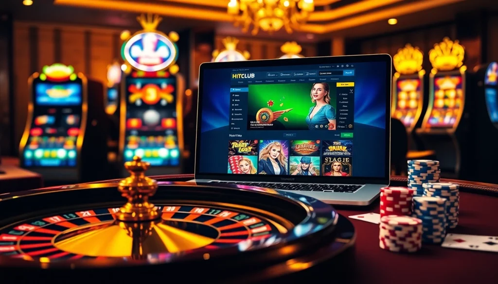 Experience the thrill of gaming at HITCLUB with exciting casino displays and vibrant gaming elements.
