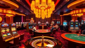 Players enjoying various games at luckywin casino with vibrant slot machines and elegant tables