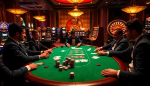 Experience thrilling poker action at https://b52club.menu/ with vibrant chips and an elegant casino setting.