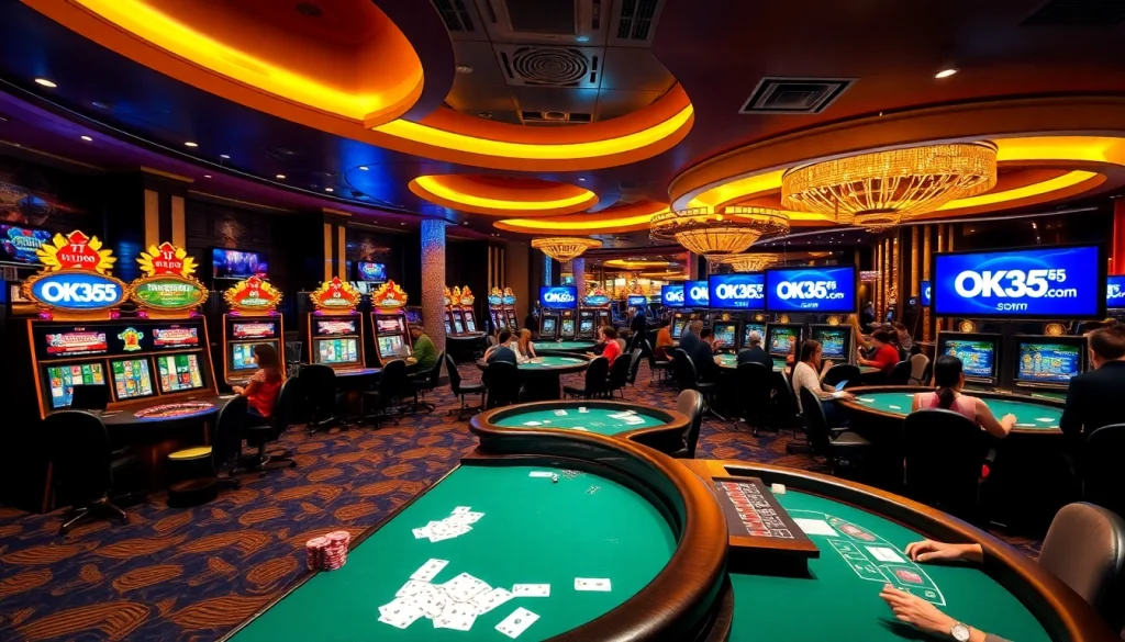 Engaging casino floor experience at OK365 com featuring vibrant games and eager players.