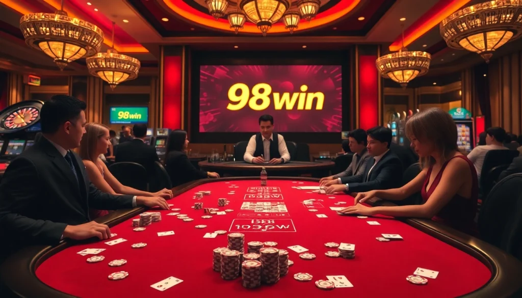 Experience thrilling gameplay at 98win with vibrant casino tables and exciting betting actions.