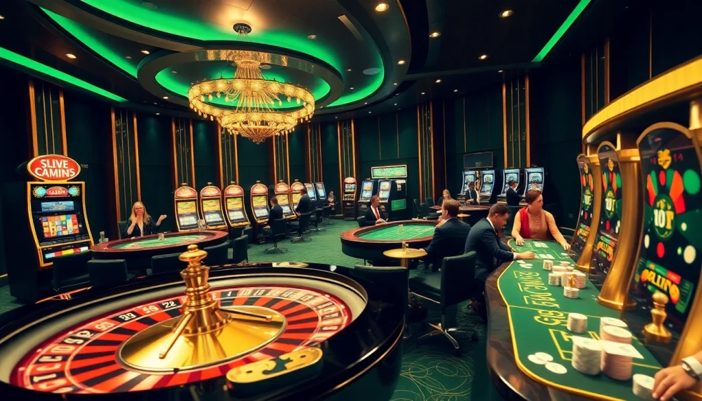 S8 casino scene featuring luxurious gaming tables and vibrant slot machines in an elegant setting