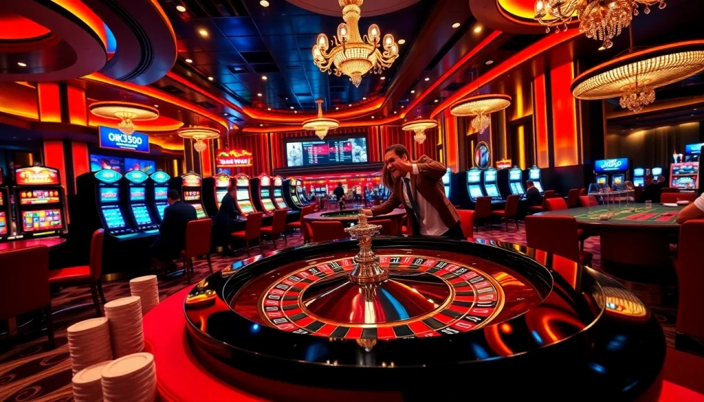 Players engaging in high-stakes gambling at a roulette table, exemplifying excitement and luxury in ok365pp.