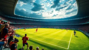 Exciting football match scene at Trang chủ CakhiaTV, capturing players in action and cheering fans.
