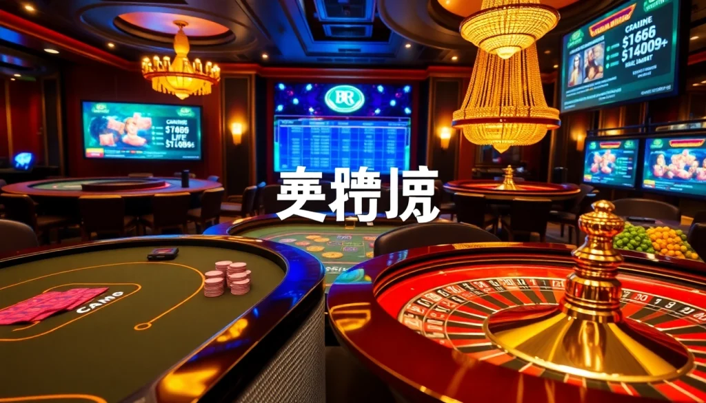 Image showcasing a vibrant casino with gaming tables emphasizing 包网 services and player engagement.