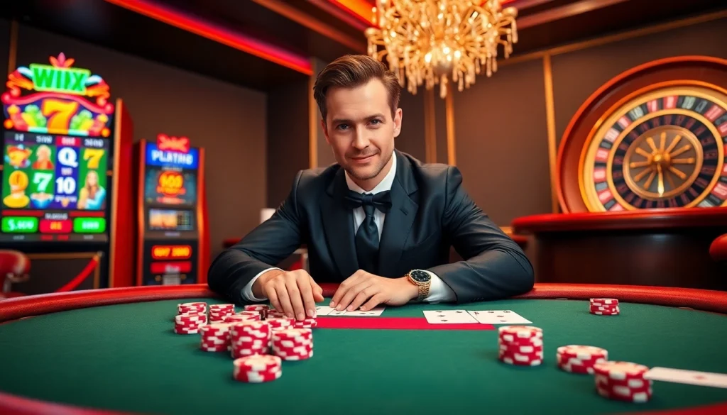 Engaged player betting at a luxurious casino table, capturing the excitement of max88.