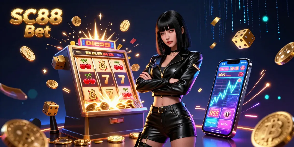 Play at SC88 Bet with a stunning Asian woman surrounded by casino elements for an exciting gaming experience.