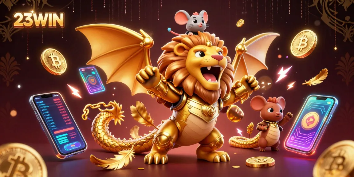 Engage in exciting gaming at 23WIN with golden chimera and crypto elements illustrating thrilling casino action.