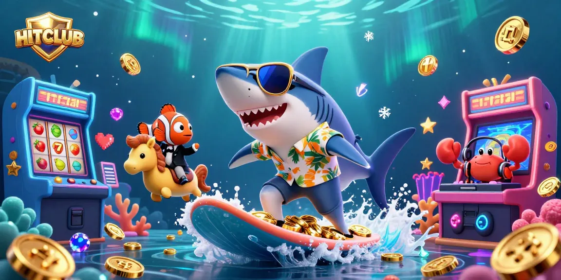 Experience the thrill of HITCLUB with a vibrant casino-themed underwater illustration showcasing exciting gaming elements.