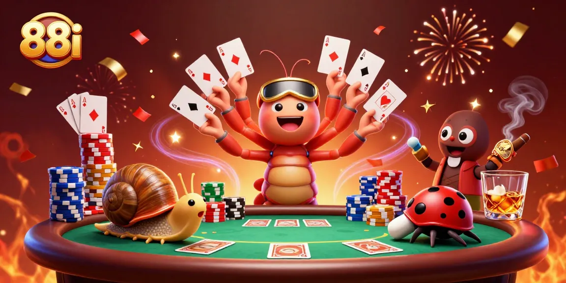 88i dealers showcase excitement with a busy poker table, dynamic characters, and colorful chips.